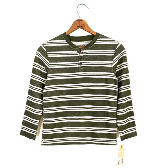 NWT Cherokee Green Stripe Long Sleeve Henley Shirt Knit Pullover NEW Boys S 6/7 - Picture 11 of 15